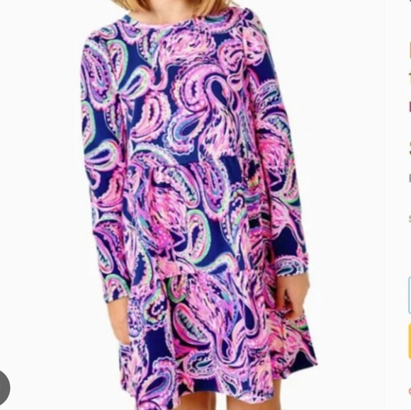 Lilly Pulitzer Girls Mini Arlette Long Sleeve Dress High Tide Flock To The Top Lilly Pulitzer Girls Mini Arlette Long Sleeve Dress High Tide Flock To The Top